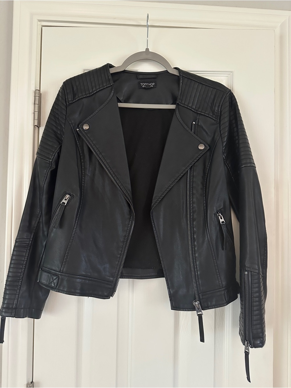 Topshop Black Faux Leather Quilted Moto Jacket